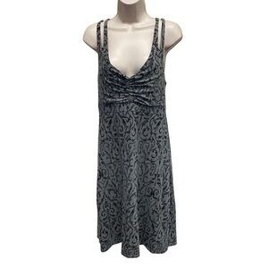 Dakini women’s strappy summer dress gray black scrollwork print size medium